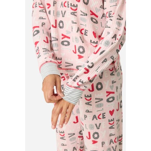 PJ Salvage Peace & Joy Waffle Ski Jammie Pajama Set Thermal Snowboard Sz S New - Picture 3 of 12